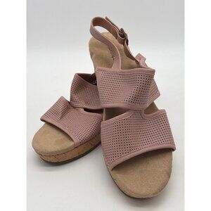 Bearpaw Womens 9M Pink Perforated Strap Cork Wedge Sandals